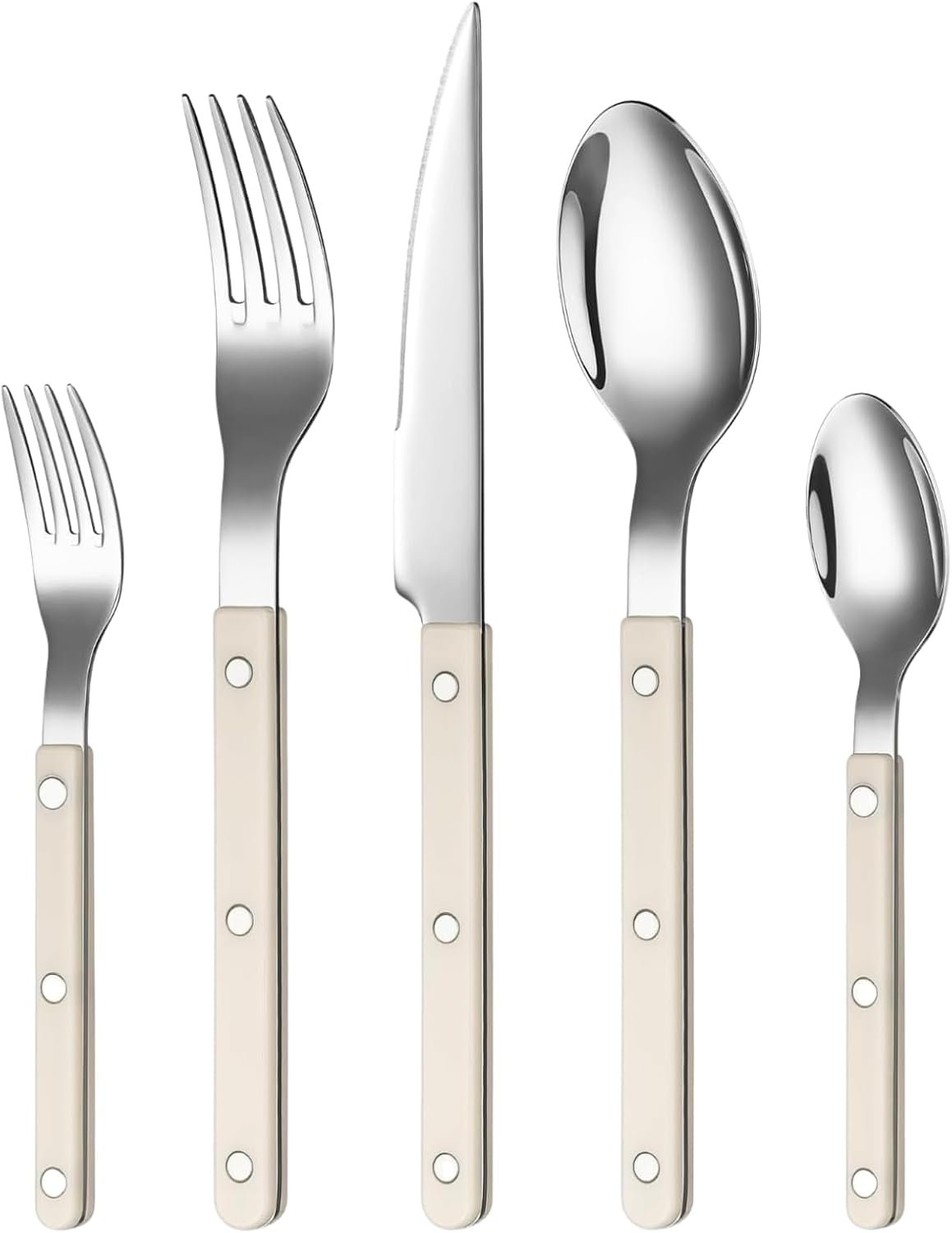 Khen Cutlery Set of 20, 18/8 Stainless Steel Flatware, Modern Silverware for Home, Kitchen, Dining & Table Setting for 4 – Stainless Steel, Hand Wash, Lightweight & Ergonomic Design Gift – Cream