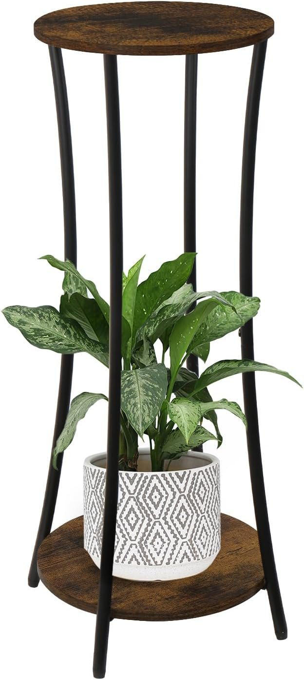 Plant Stand Indoor,2 Tier Round Potted Holder Rack,Flower Pot Stand Shelf,Round Supports Rack,Corner Plant Shelf for Balcony Garden Patio Living Room,Brown