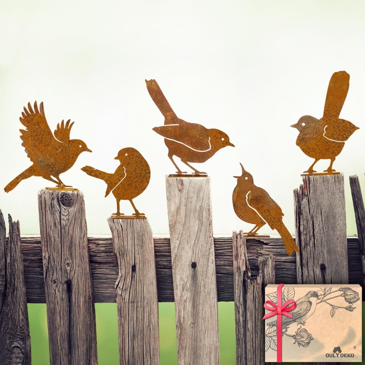 OULYDEKO 5PCS Rusty Birds Decoration,Outdoor Bird Wall Decor,Metal Birds Yard Decor, Metal Birds Craft Statue Ornaments – Garden Sculptures and Yard Art, Fence Decorations Outdoor,Rustic Garden Decor