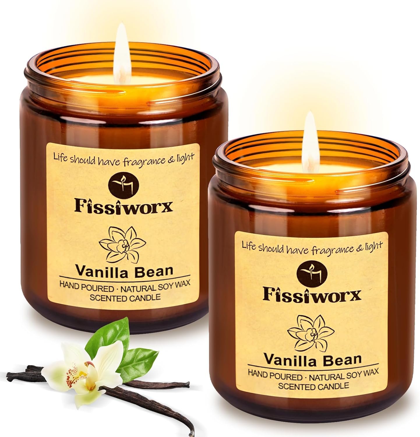 Vanilla Scented Candle Set 2 Pack, Candle for Home Scented, Odor Eliminating, Stress Relief, 15oz, 110 Hours Long Lasting Candles, Soy Candle Gift Set for Women
