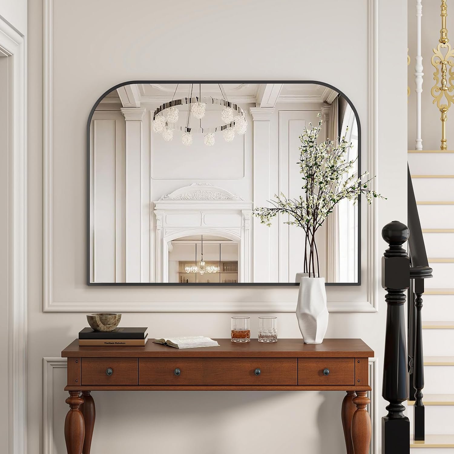 Black Arched Top Wall Mounted Mirror 48″x30″