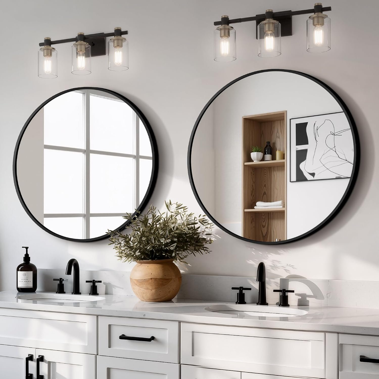 Black Round Bathroom Mirror, 2 Pack 22” Vanity Circle Wall Mirror