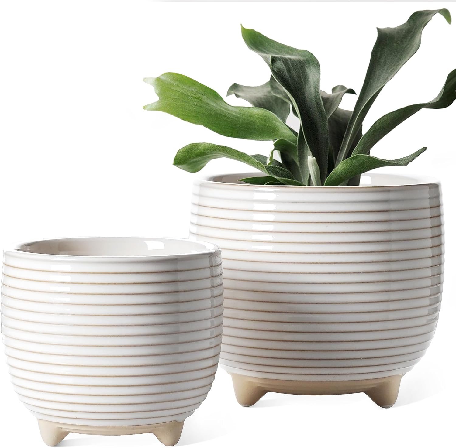 LE TAUCI Ceramic Plant Pots, 5.1 + 6.4 Inch, Set of 2, Cloud White