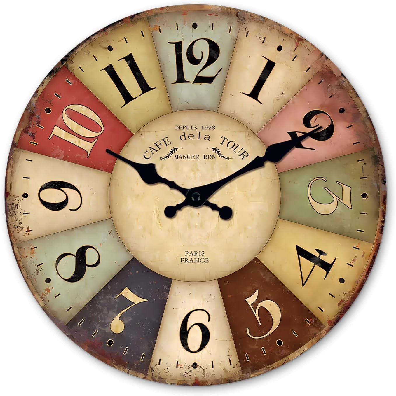 Farmhouse Wooden Wall Clocks Battery Operated 10 Inch