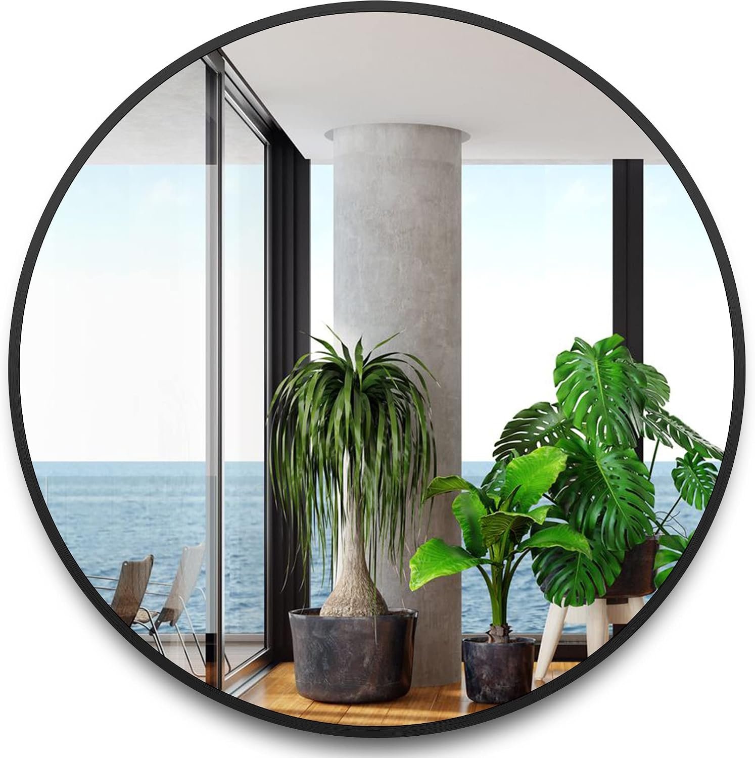 36 Inch Black Tempered Glass Round Mirror,Bathroom Mirror,Metal Frame Vanity Mirror,Circle Wall Mirror for Bathroom Bedroom Living Room Entryways Washrooms