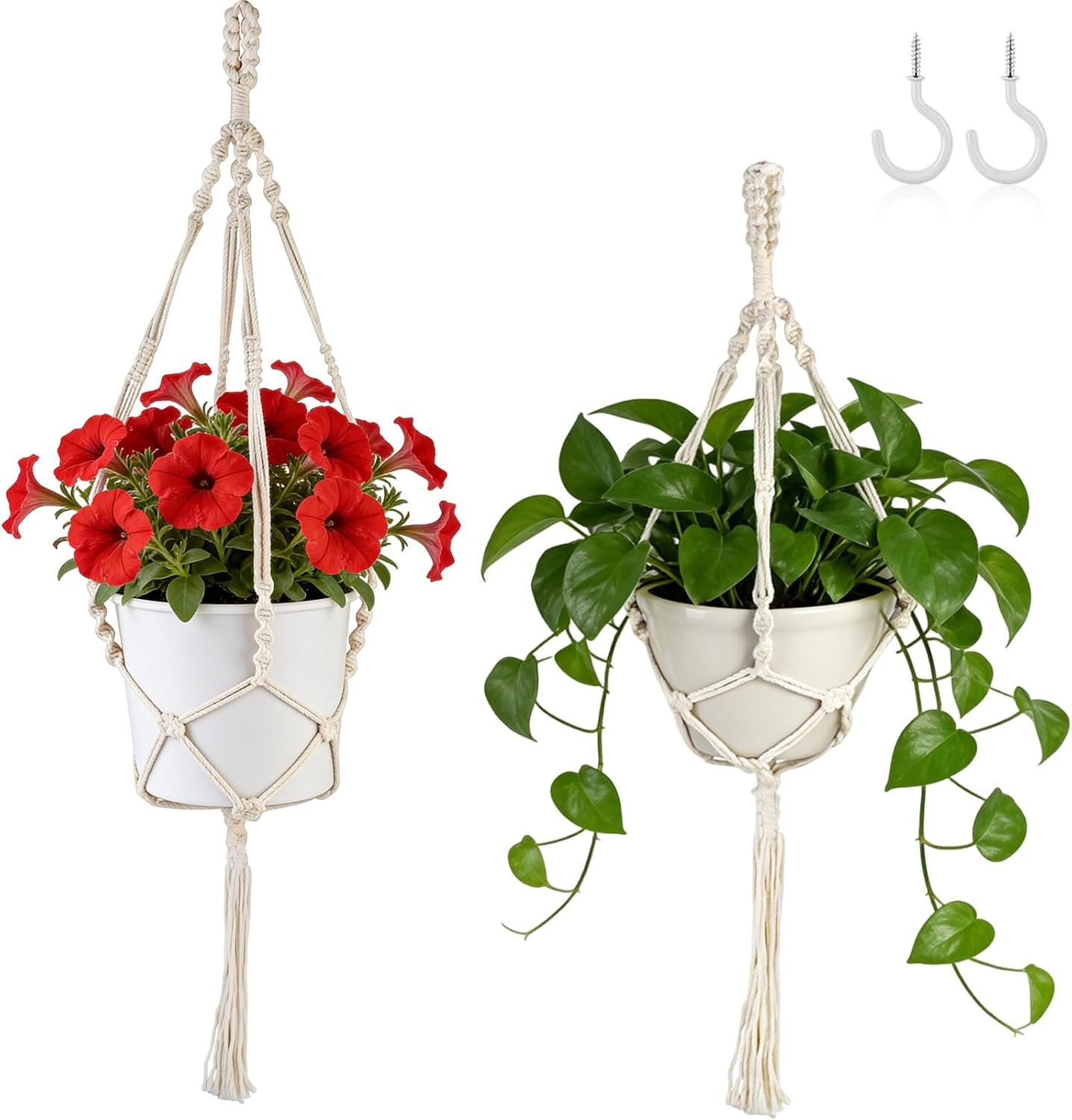 Oligei 2 Pack Macrame Plant Hanger, 34″/41″ Hanging Planters for Indoor Plants, Strong Hanging Planter Holder with 2 Hooks (Pots Not Included)