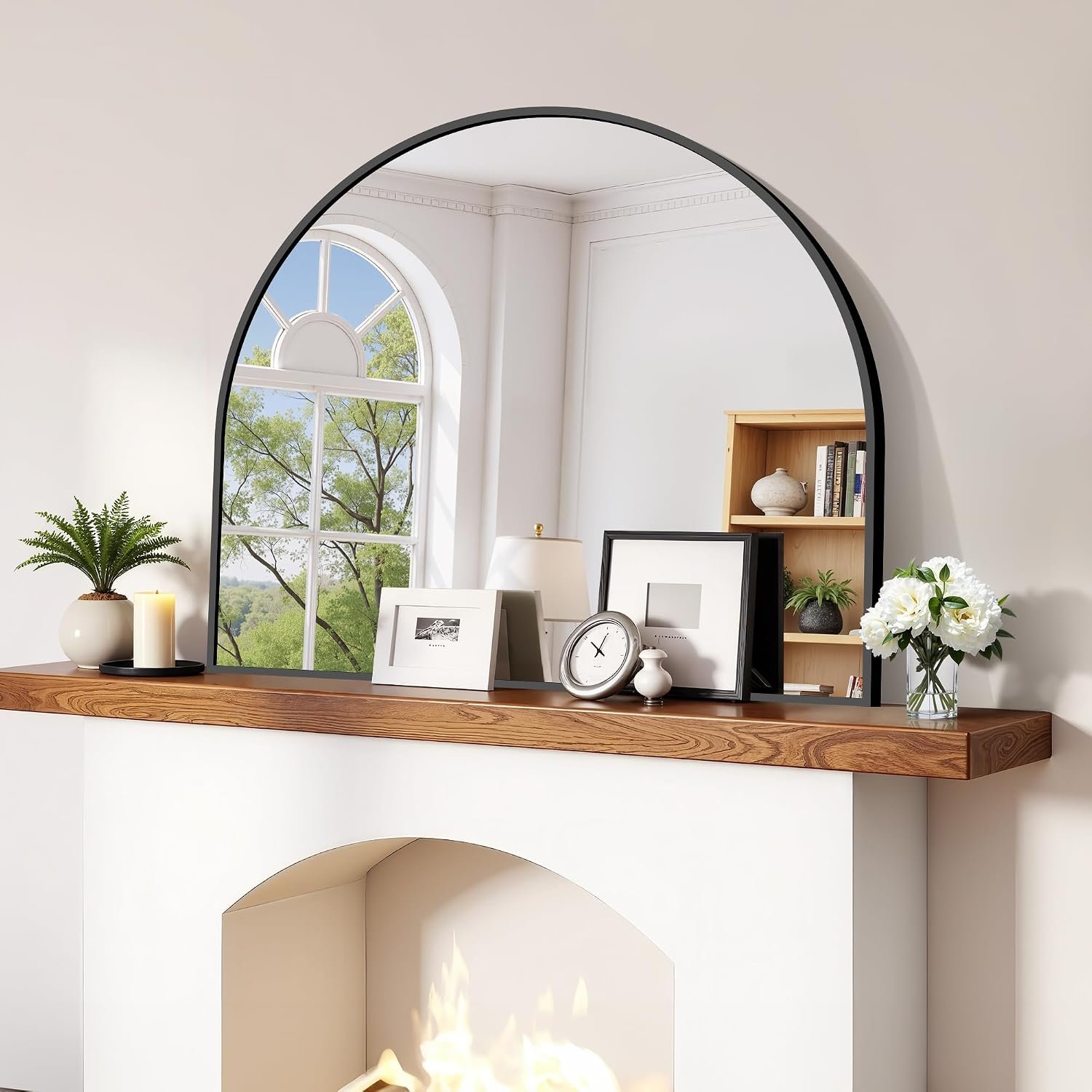 CIRCUMI Arched Wall Mirror, 36″x30″ Black Arched Mirror for Entryway Table