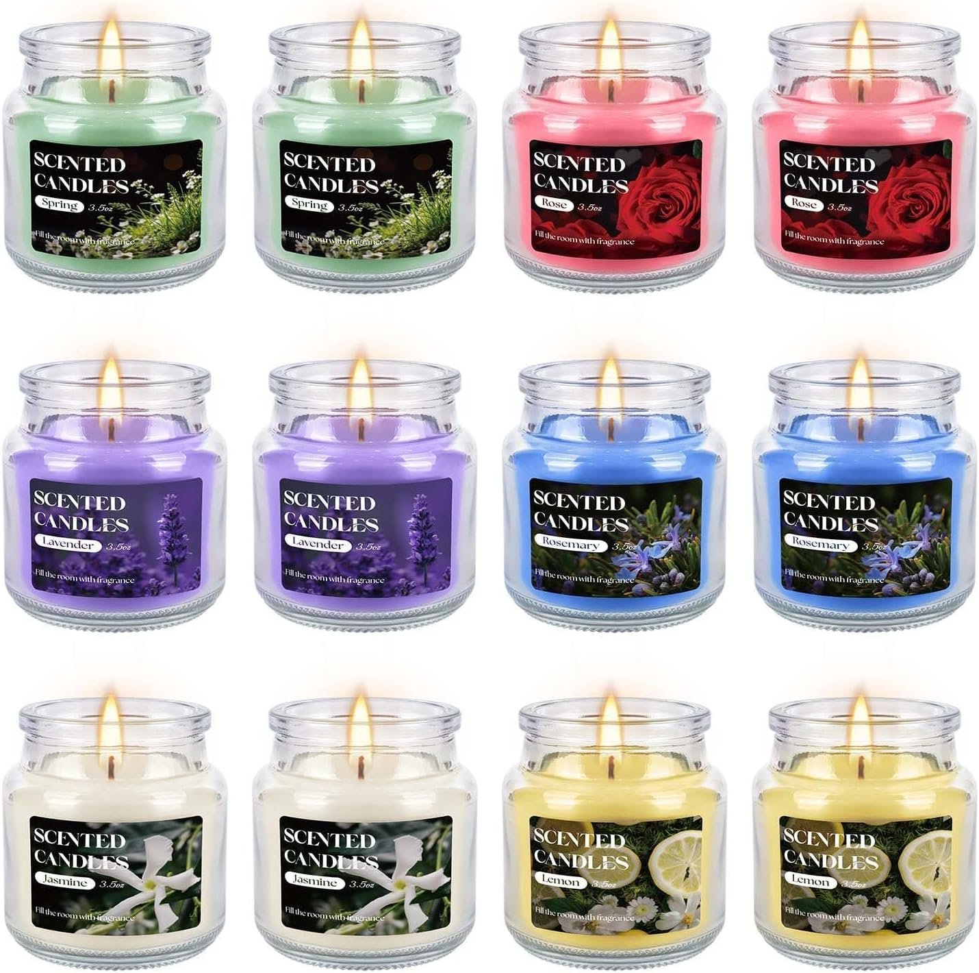 12 Pack Scented Candles Set – 3.5oz Soy Wax Aromatherapy Candles with 6 Fragrances, Long Burning Glass Jar Candles for Home Bedroom Kitchen Bathroom Dining, Gift Set for Women Men