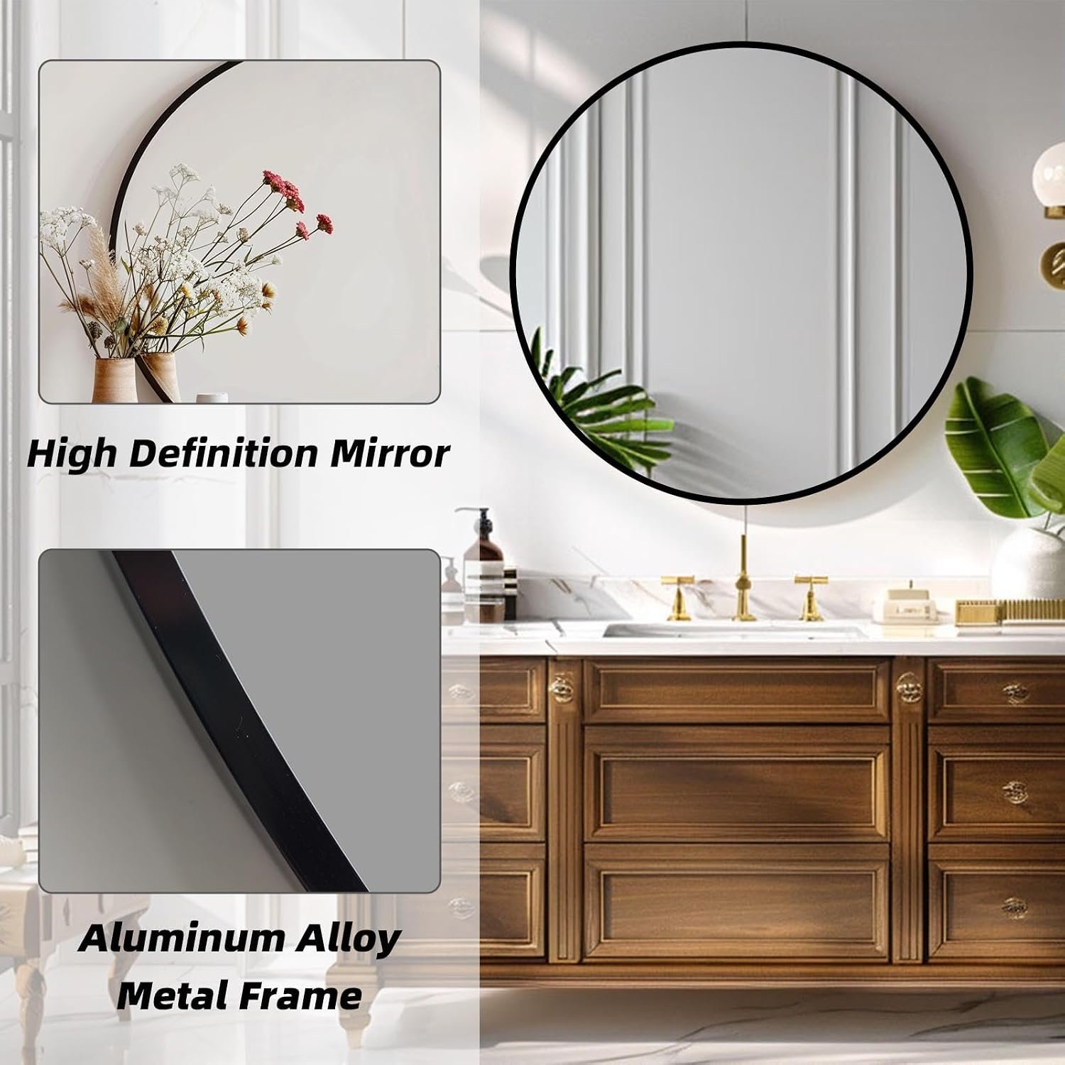 Round Bathroom Mirror, Circle Mirror, Black, 28 Inch, 1 Pack