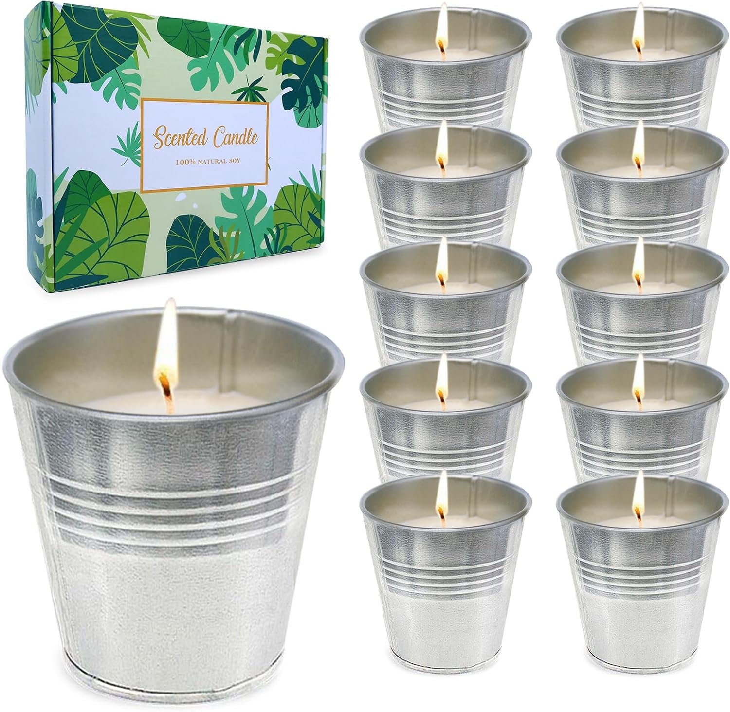 Set of 12 Citronella Candles Outdoor, Bulk Small Natural Soy Wax Lemongrass Scented Summer Off Candles in Bucket for Home Patio Porch Outside
