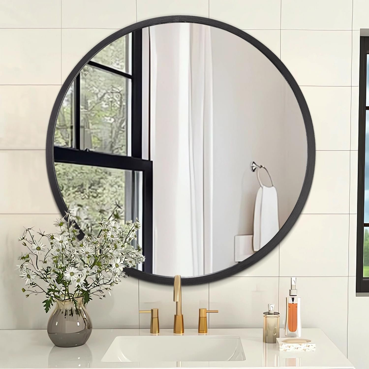 AOAOPQ Mirror for Wall Small Round for Bathroom Entryway Living Room Hallway Matte Frame Tempered Glass Mirrors Anti Rust Hangs Tempered Glass for Bedroom Entry Dining Room Black