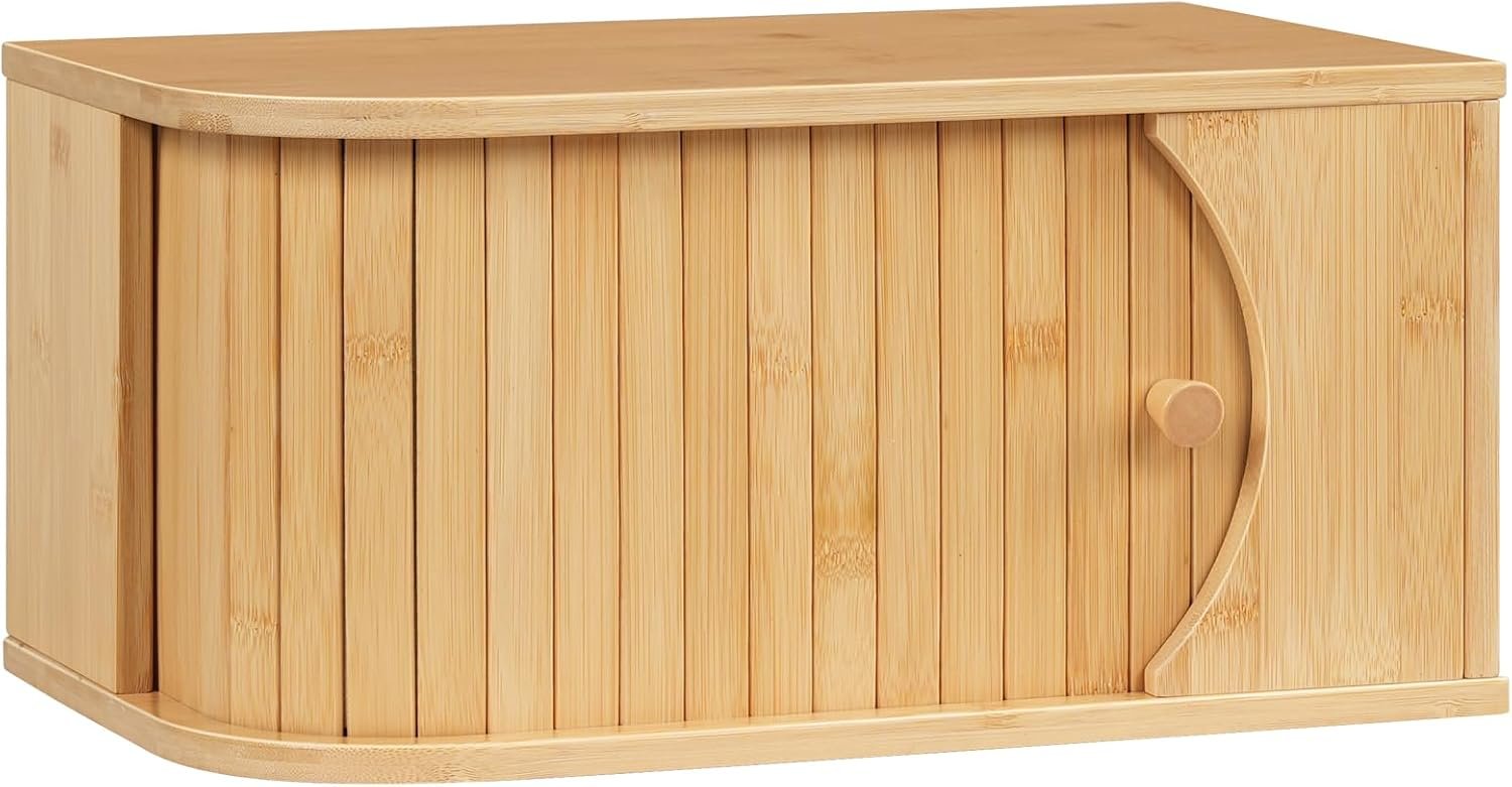 HOOBRO Bread Box, Bamboo Bread Box for Kitchen Countertop, Roll Top Bread Box, Bread Storage Container, Corner Bread Box for Kitchen, Dining Room, Natural YL20MB01