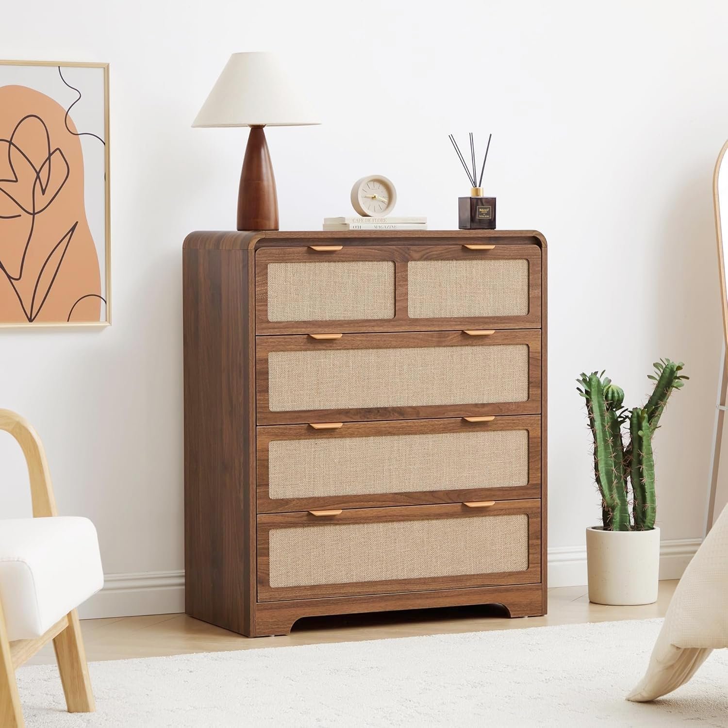 Mid Century Modern Dresser for Bedroom with 4 Drawers, Walnut