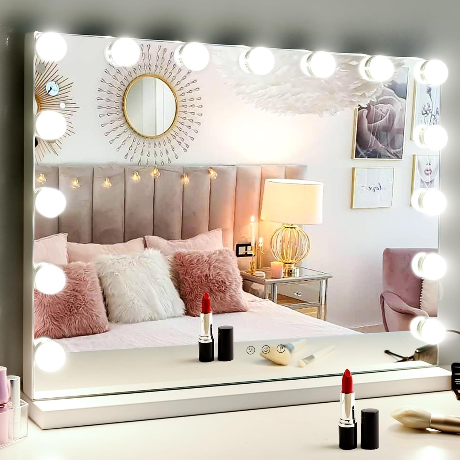 M MIVONDA Lighted Makeup Mirror, Hollywood Vanity with Dimmable 15 Bulbs