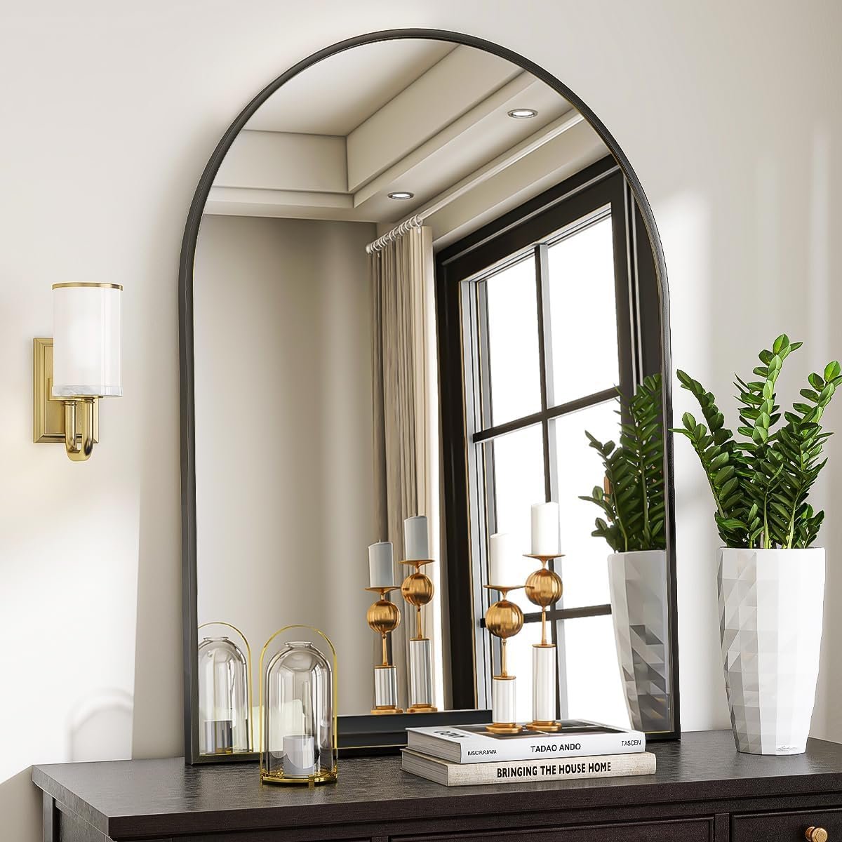 Arched Wall Mirror, 30 x 38 inch Arch Bathroom Mirror Black