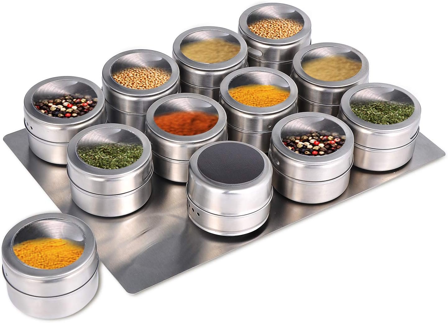 Magnetic Spice Jars, 12 Pcs Wall Mounted Spice Tins with Labels