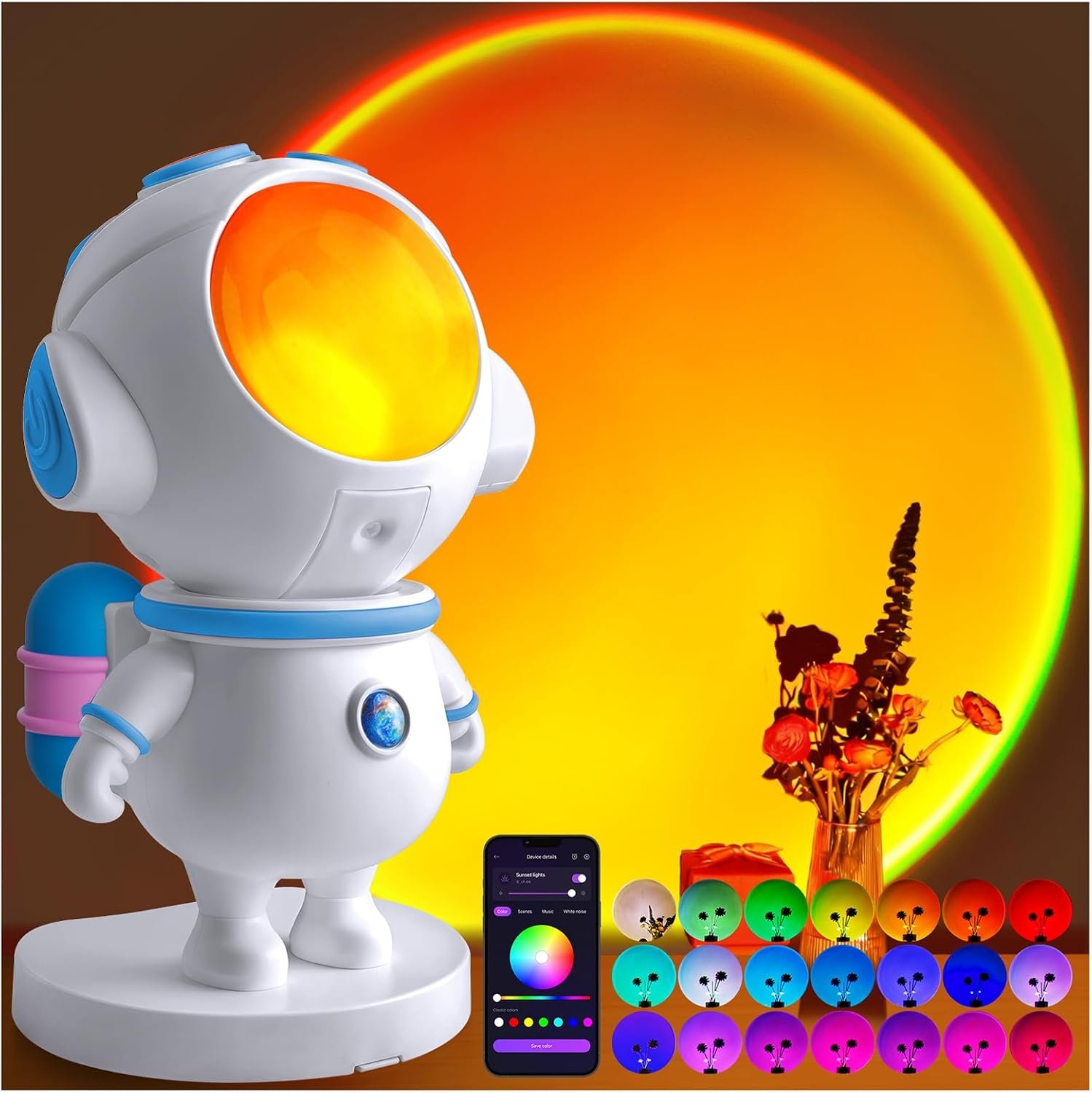 Astronaut Sunset Lamp,720° Magnetic Rotating RGB LED Night Light
