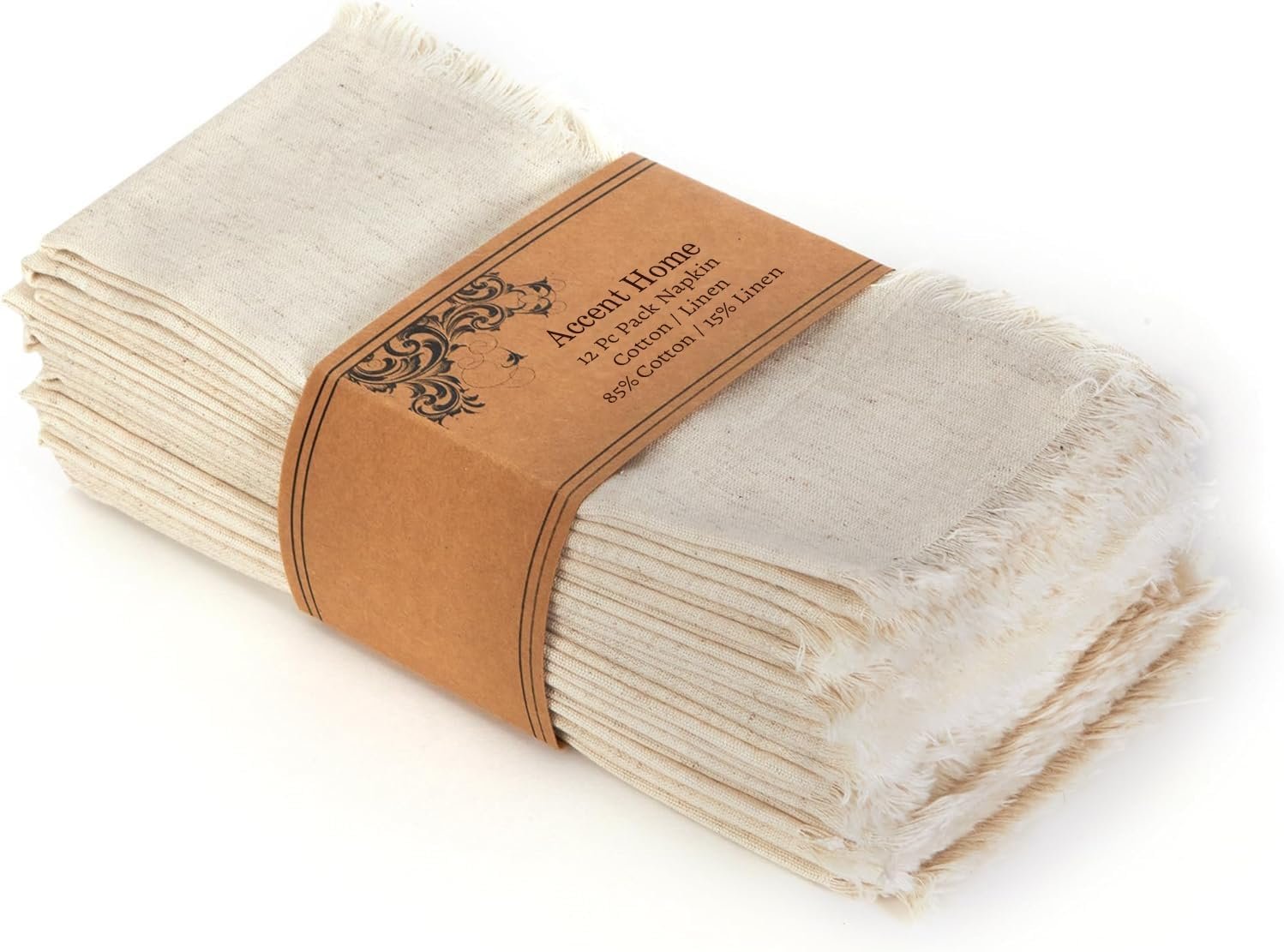 Accent Home Natural Linen Cloth Napkins, Set of 12, 18×18 Inches