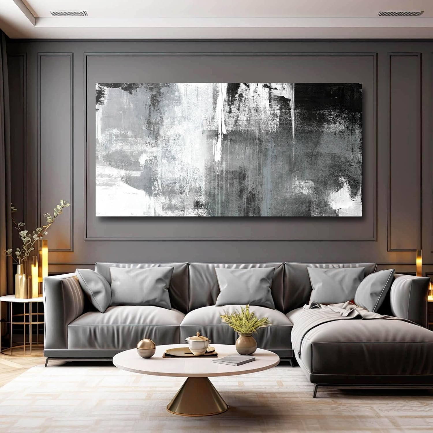 Large Canvas Wall Art/Black And White Abstract Wall Art for Living Room/Hand-Painted Artwork Decor for Dinning Room Bedroom Hotel Office Kitchen 29×58 In