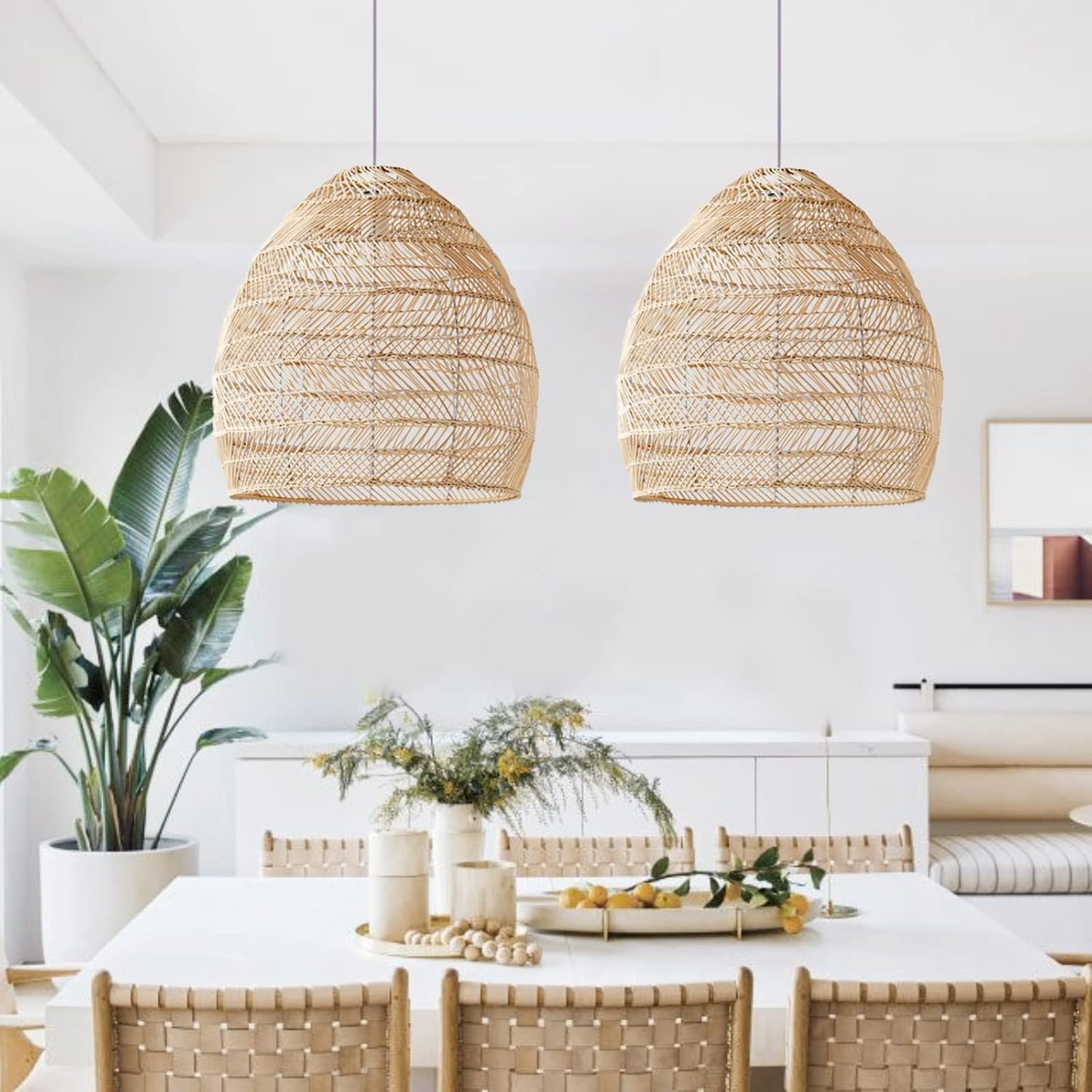 Arturesthome 1 Light Rattan Woven Pendant Light Shades,17.7″ Kitchen Island Pendant Light,Handmade Hanging Lamp Crafts Lampshade for Living Dining Room