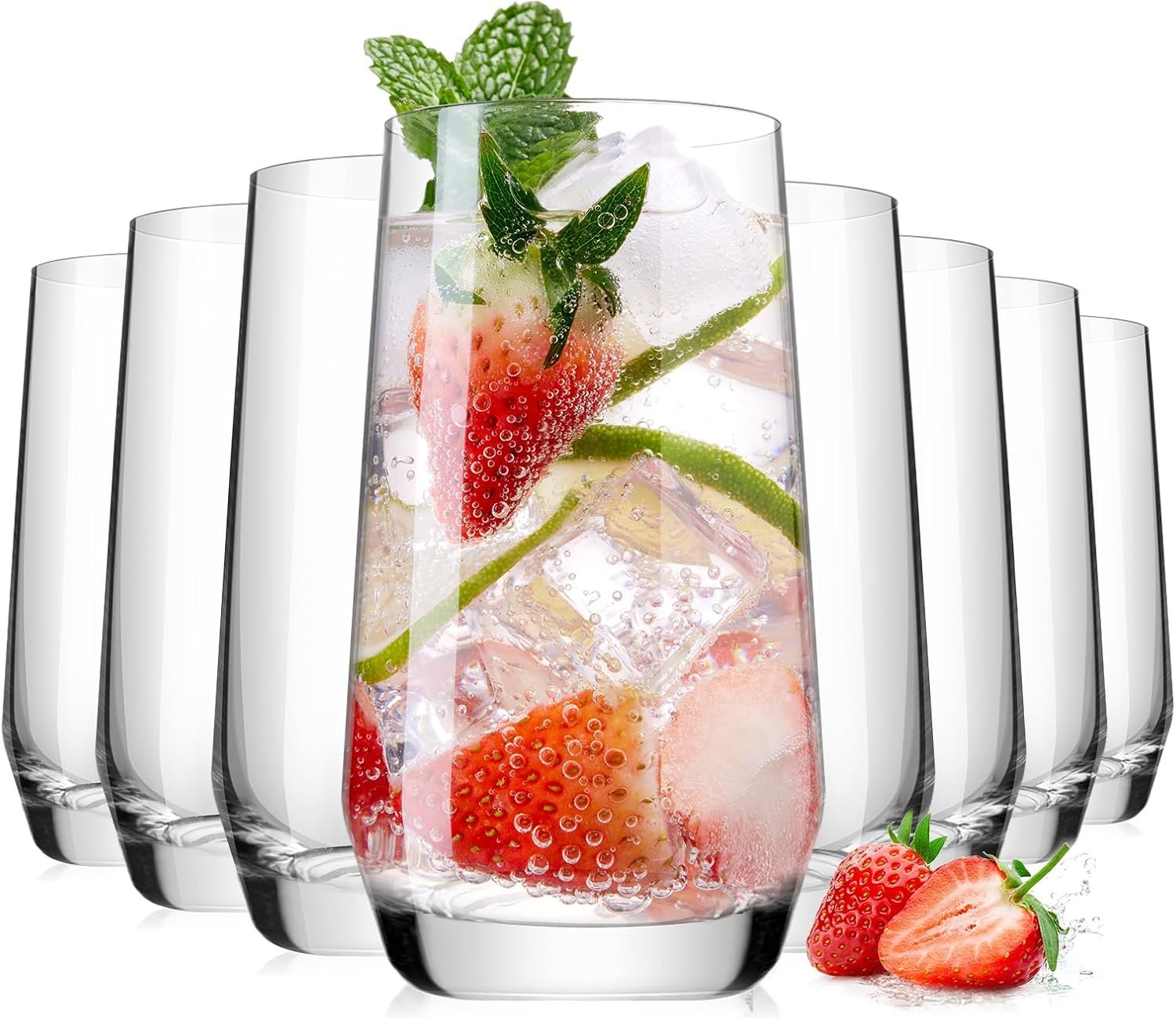 Drinking Water Glass Cups Set,Crystal Clear tall Glass cups set of 8,16.2oz