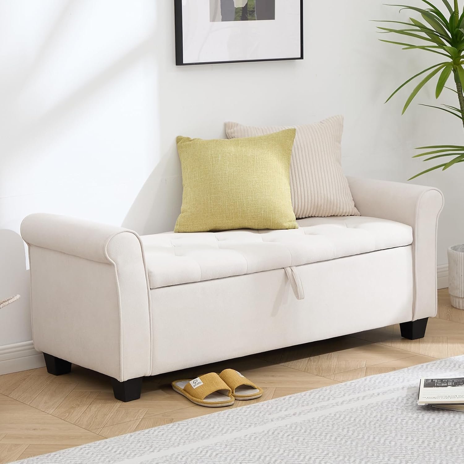 49″ End of Bed Storage Bench for Bedroom, Upholstered Storage Ottoman