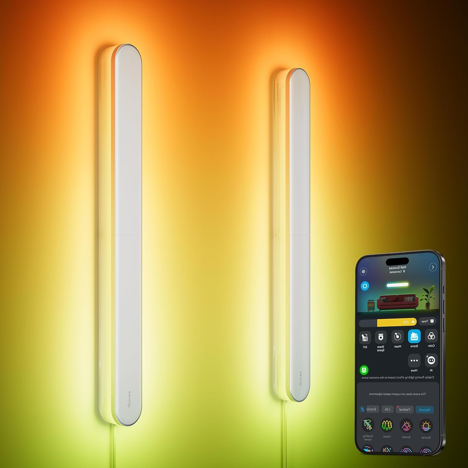 Govee Wall Sconces, RGBIC LED Wall Lights, Works with Matter, 2 Pack