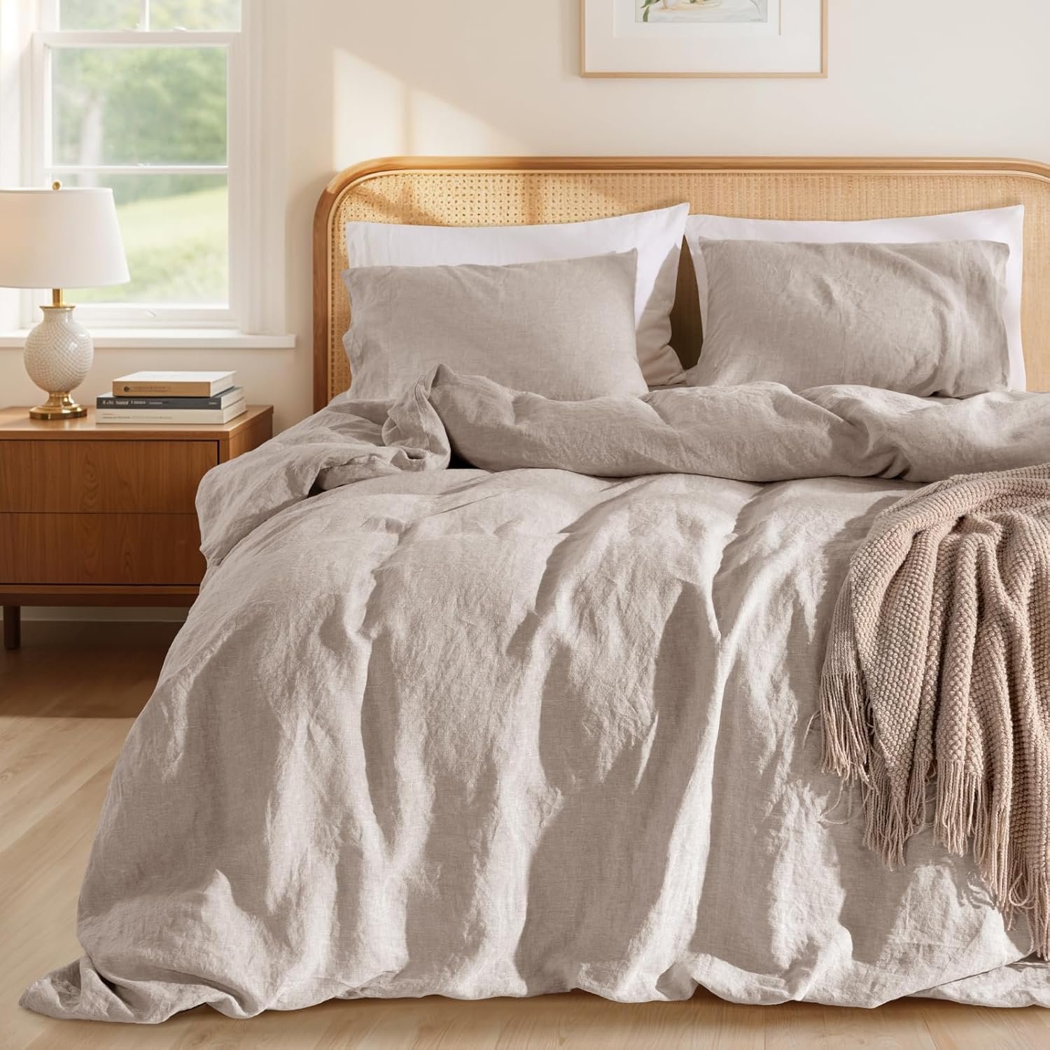 100% French Linen Duvet Cover Set 3Pcs, Comforter Cover Queen Size