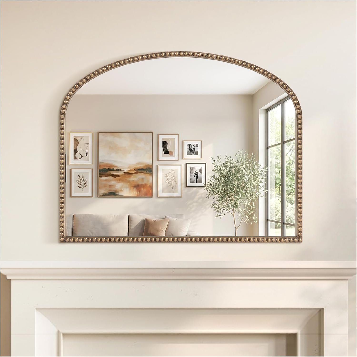 Antique Gold Arched Wall Mirror, 36″ x 28″ Beaded Mirror