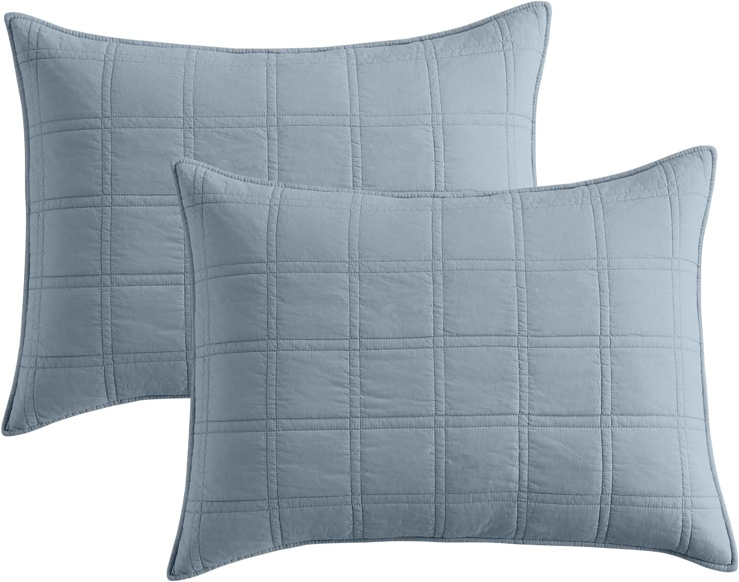 HORIMOTE HOME 100% Cotton Quilted Pillow Shams Standard Size, Adriatic Blue Pre-Washed 2 Pack 20″ x 26″ Pillowcases, Breathable Stitching Pillow Cases Cover Decorative for Bed in Geometric Pattern