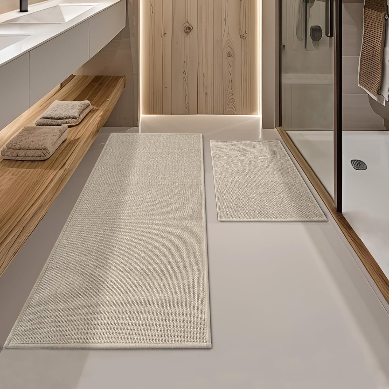 Bathroom Rugs Thin Bath Mat Sets 2 Pieces Quick Dry,Beige