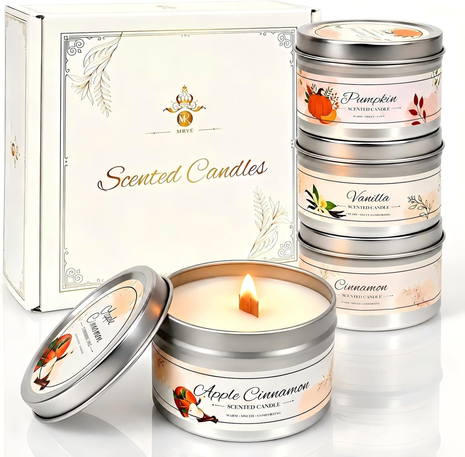 Fall Scented Candles Gift Set, 4-Pack 3oz Aromatherapy Candles for Home Scented, Natural Soy Wax Candle Set for Women/Men, Home Fragrance Candles, Spa, Relaxation, Birthday, Giftable