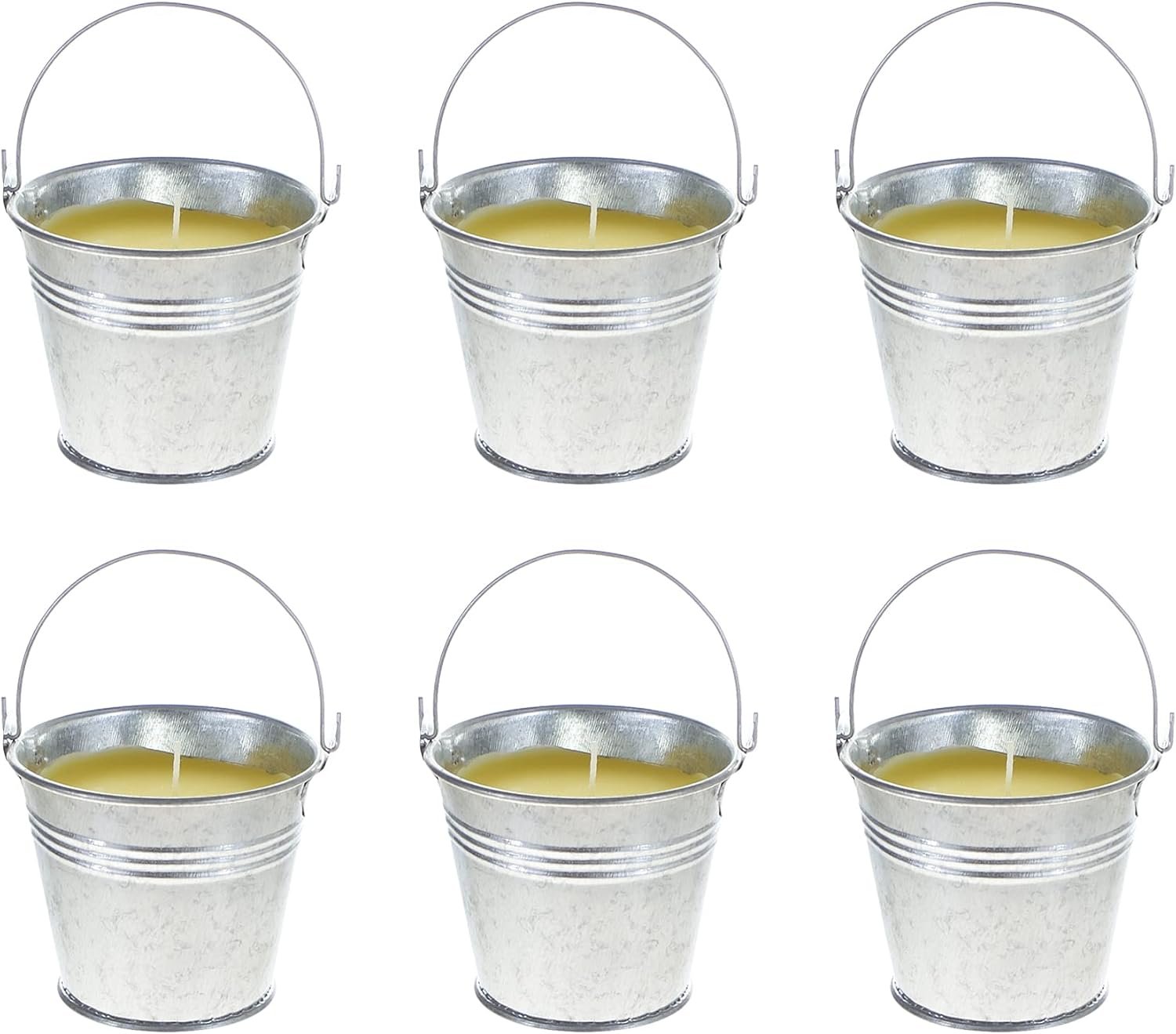 Mega Candles 6 pcs Scented Metal Tin Bucket Citronella Candles, Hand Poured Wax Candle 2.5 Inch x 2.75 Inch, Great for Indoor Outdoor Use, Camping, Campsite, Parties, Barbecues BBQ, Picnics