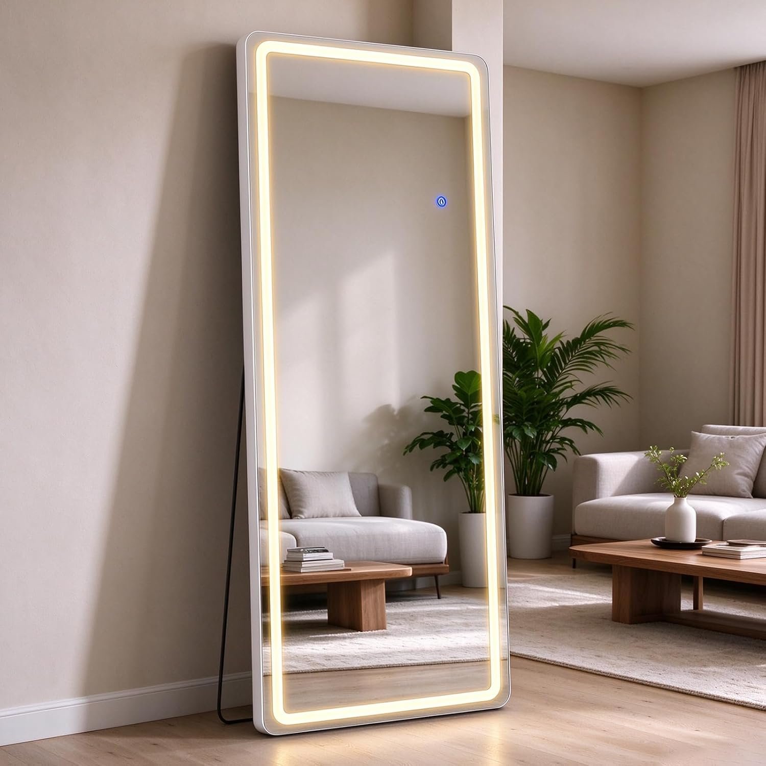 Sweetcrispy LED Full Length Floor Mirror, 65″x21″ Lighted Full Body Mirror