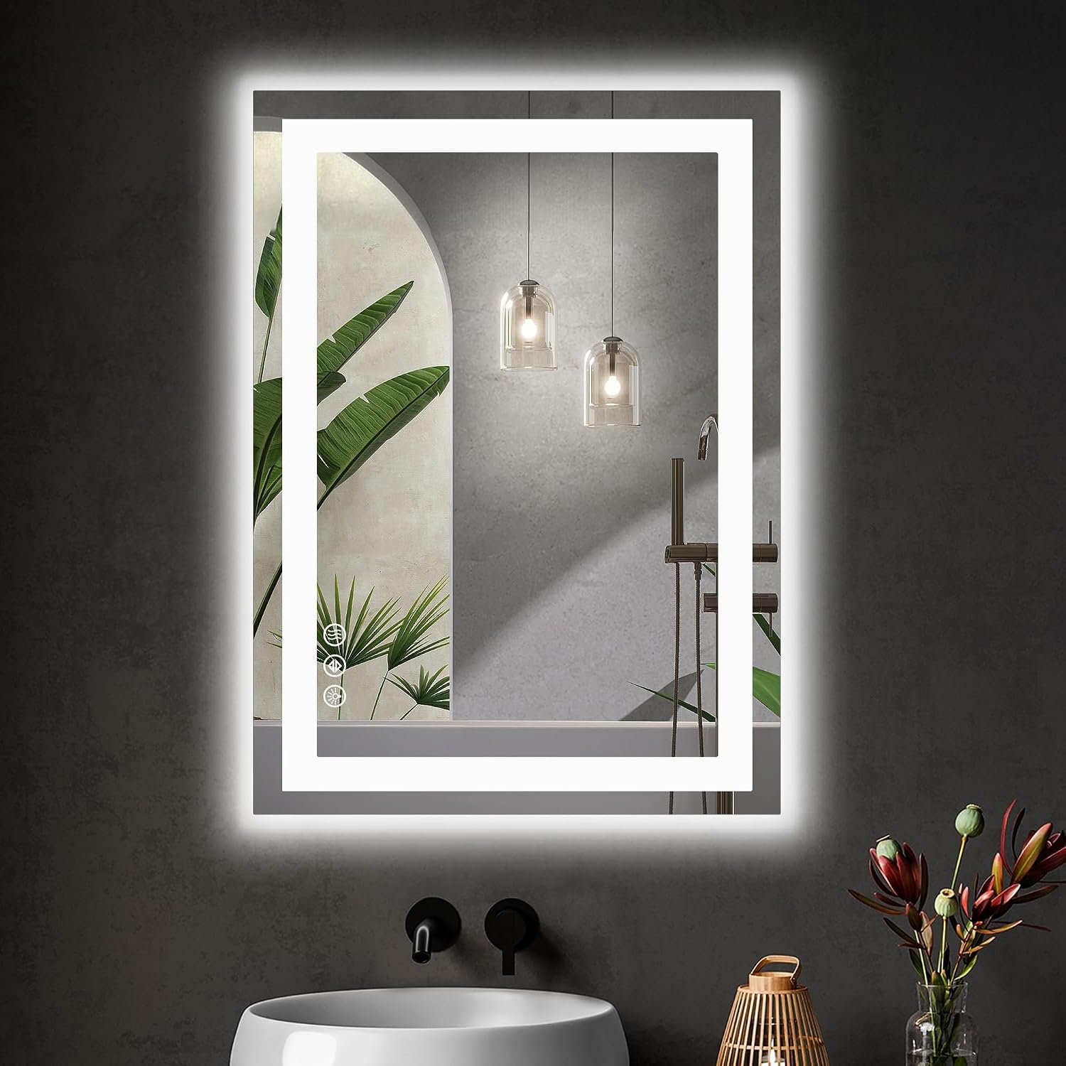 Sweetcrispy 24″x 32″ Rectangle LED Bathroom Mirror,Front Light and Backlit, Adjustable Lights and Smart Memory Functionr – Enhanced Anti-Fog Feature, Pure White