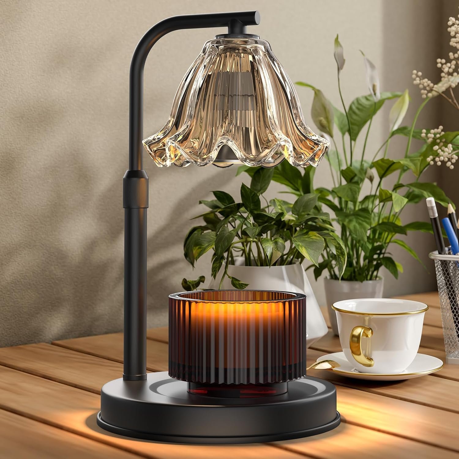 Flower Candle Warmer Lamp with Timer – Adjustable Height for Jar Candles