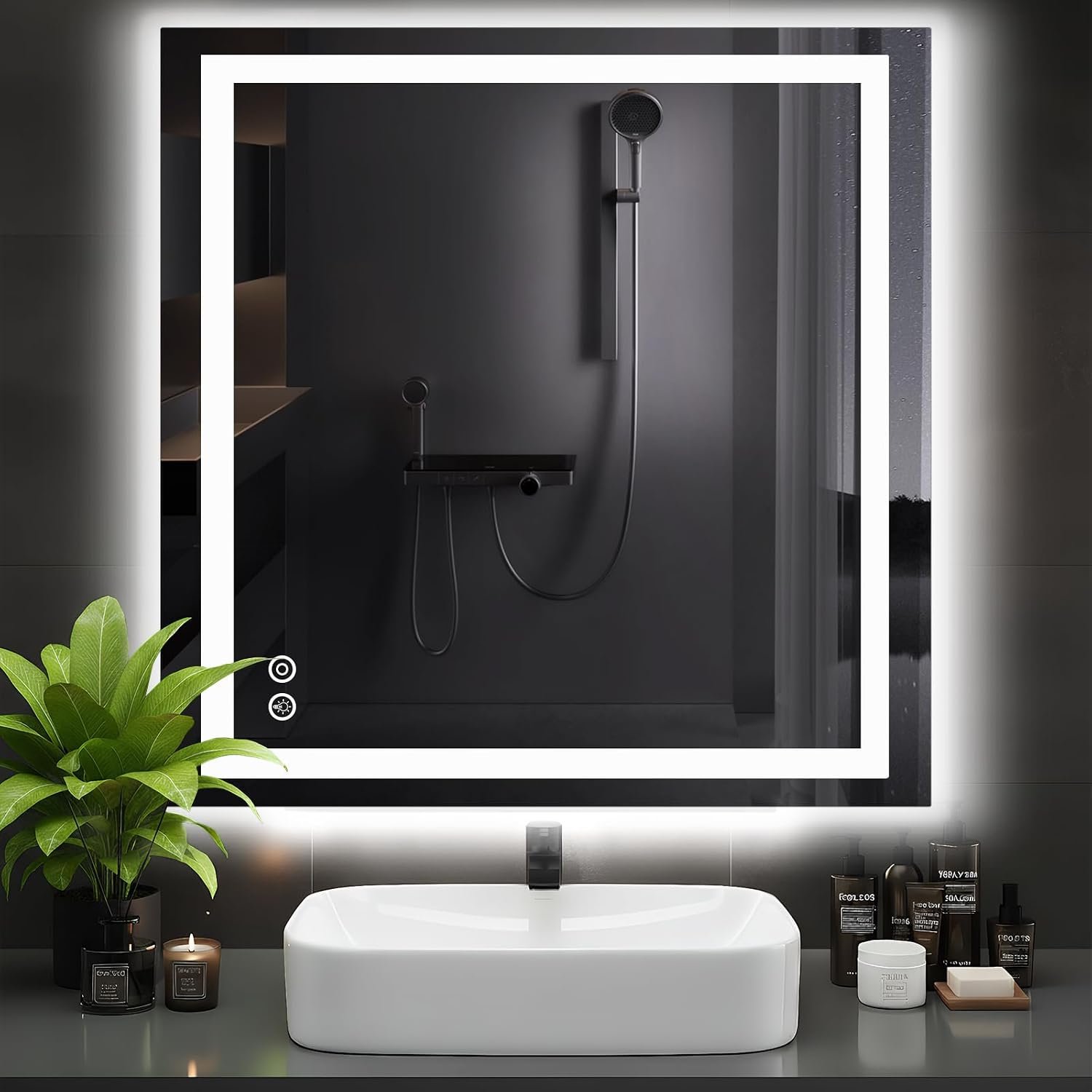 DUMOS 36.1″x36.1″ LED Bathroom Mirror, Bathroom Vanity Mirror