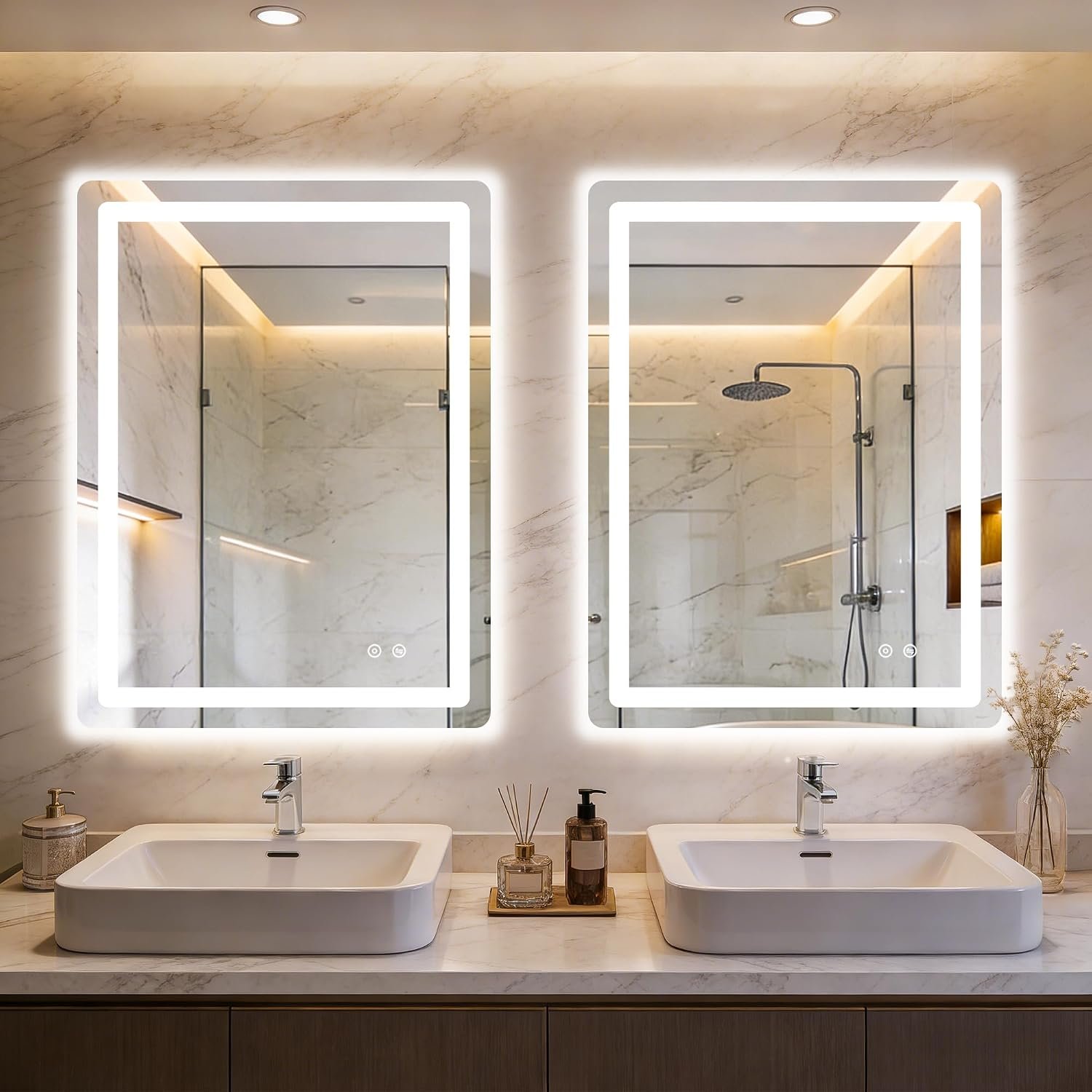 LED Bathroom Mirror with Lights, 2 Pack 32″ x 24″ Lighted Vanity Mirror