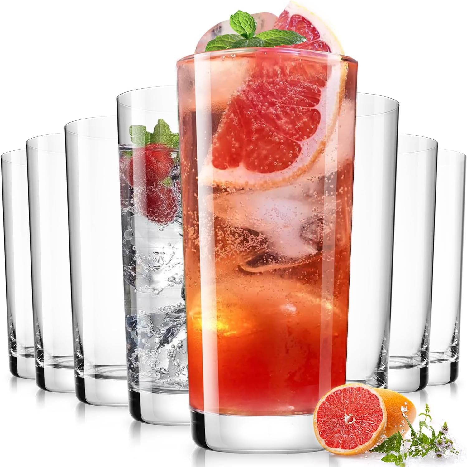 Drinking Water Glass Cups Set,Crystal Highball Glasses cups set of 8,16oz
