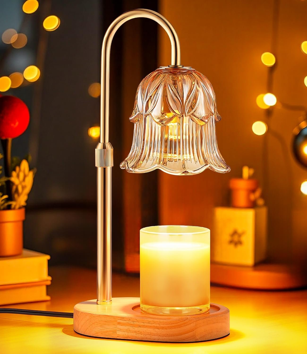 Candle Warmer Lamp Adjustable Timer – Electric Flower Glass Candles Light