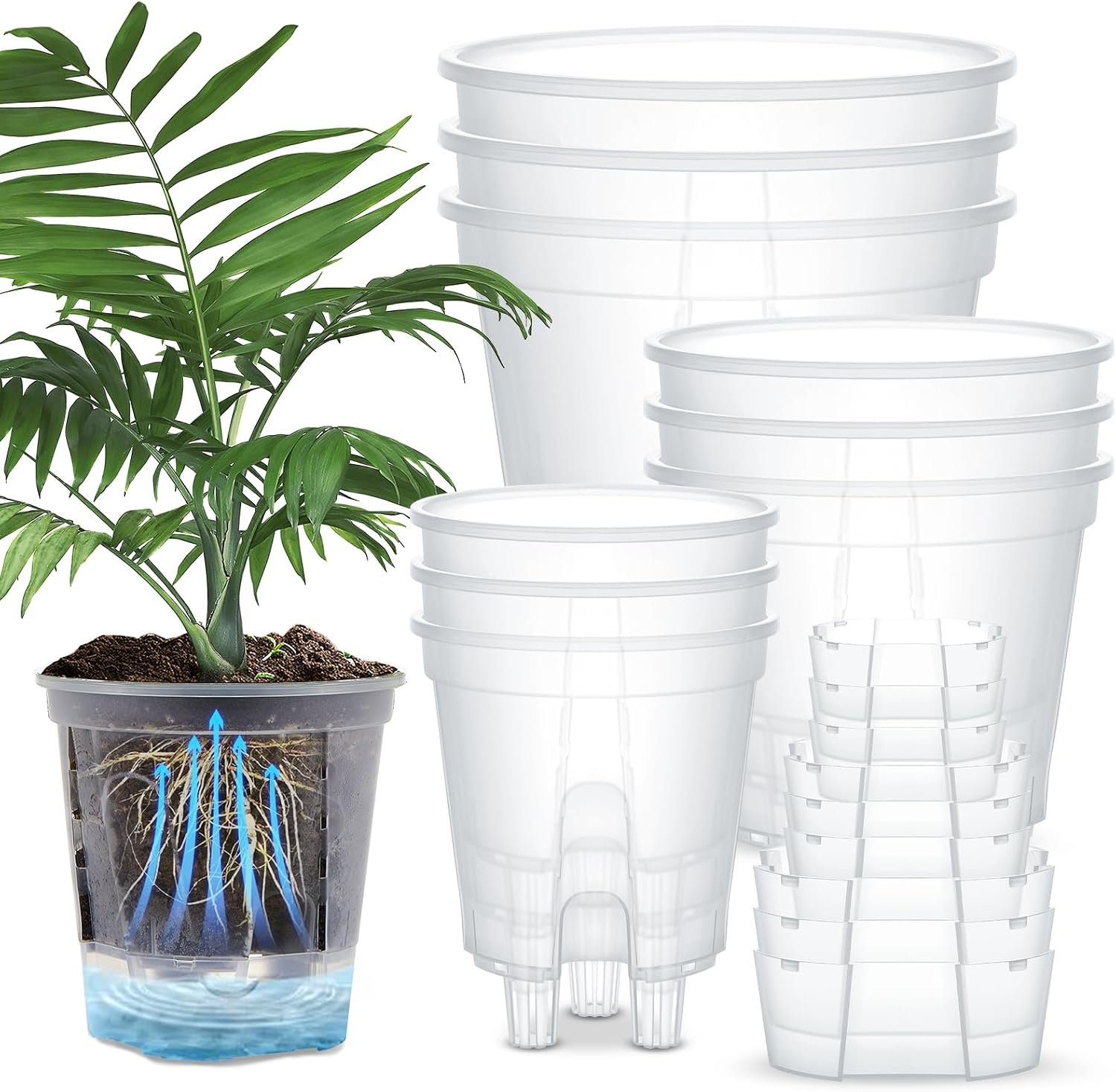 Self Watering Planter, 4.72”, 5.91”, 7.09”, Clear, 9 Pcs