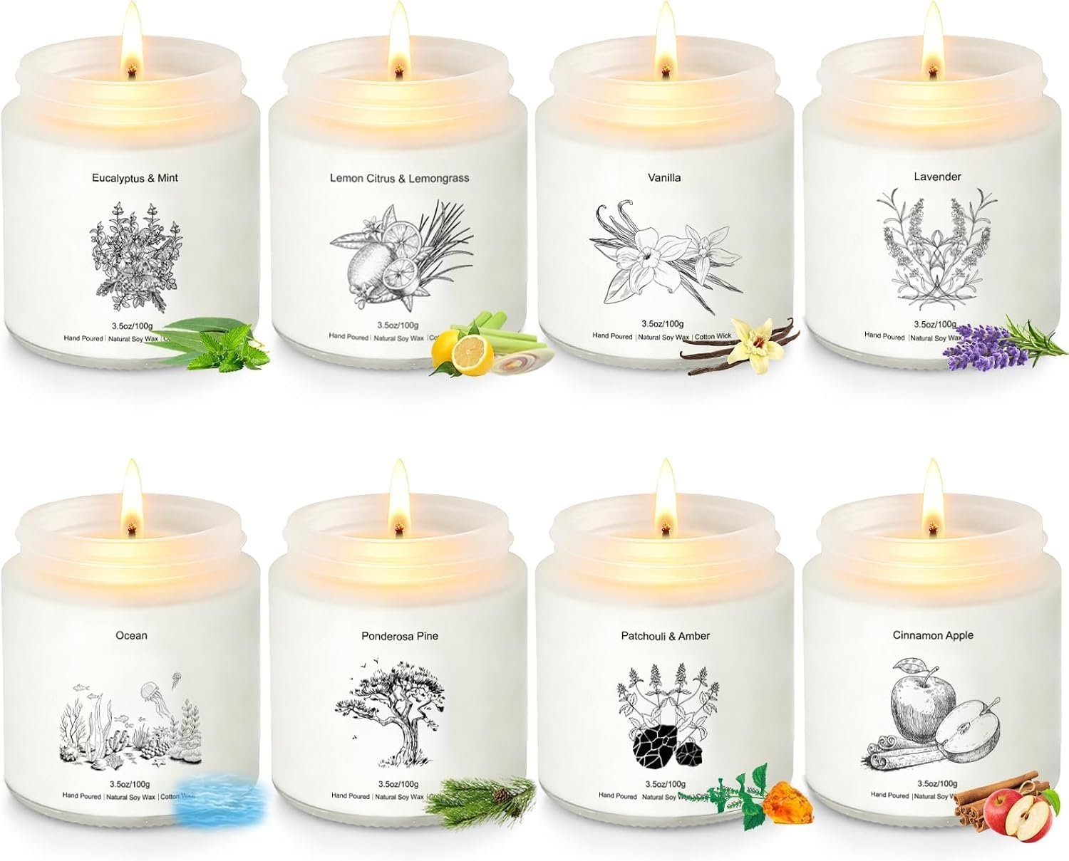 8 Pack Scented Candles Gift Set for Women, Frosted Glass,  Holiday Gift