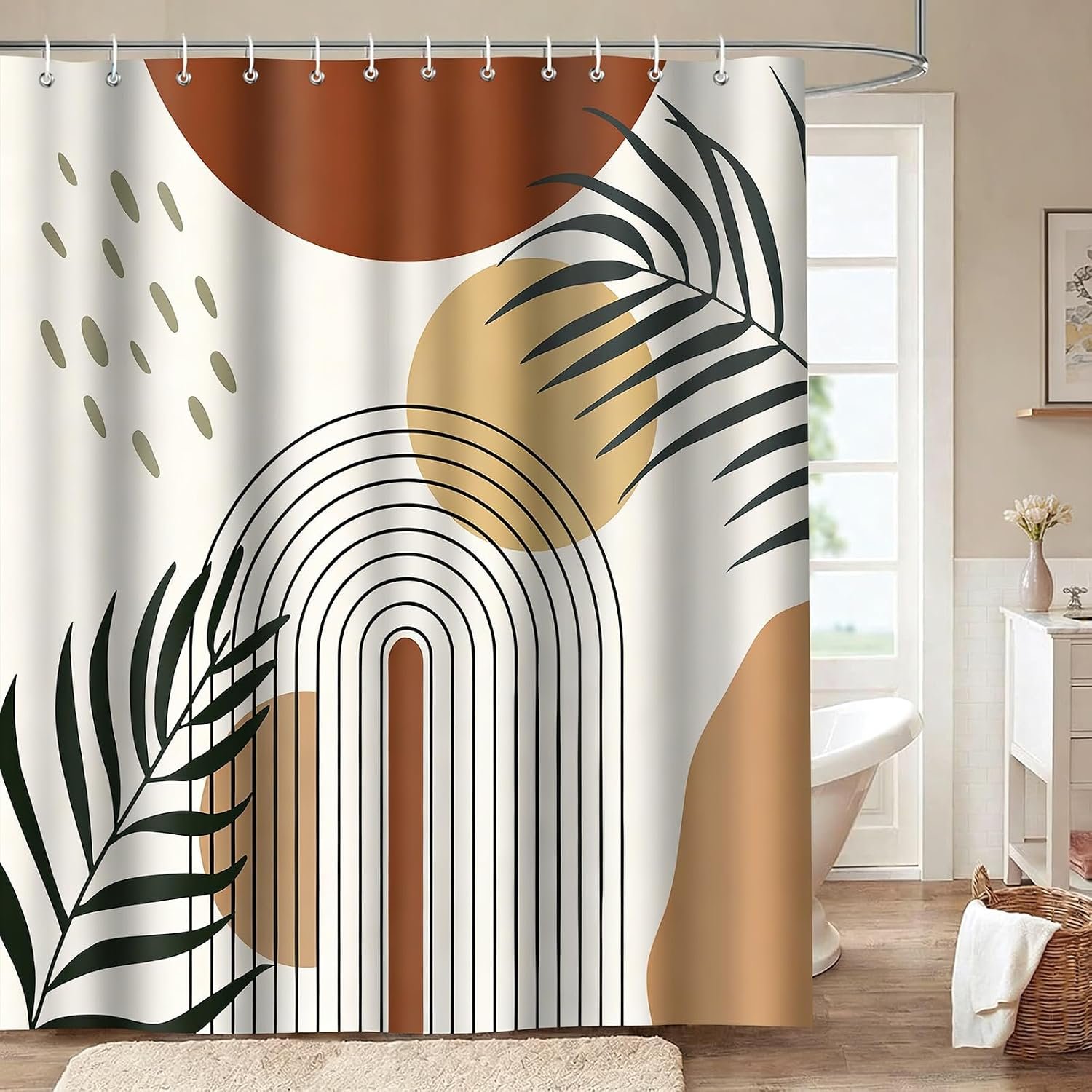 Boho Shower Curtain for Bathroom, Modern Theme, Orange, 72×72 Inches