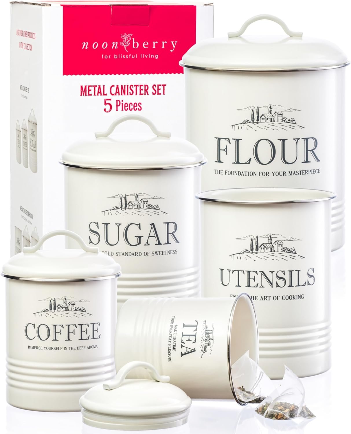 noonberry 5-Piece Farmhouse Kitchen Canister Sets for Kitchen Counter