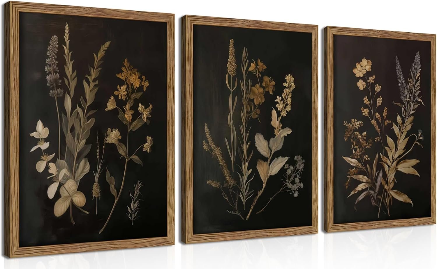 Framed Dark Botanical Wall Art Set of 3, Black Moody Floral Wall Decor Paintings, Dark Academia Decor, Vintage Flower Artwork Prints Pictures for Living Room Bedroom Bathroom 12×16 Inch