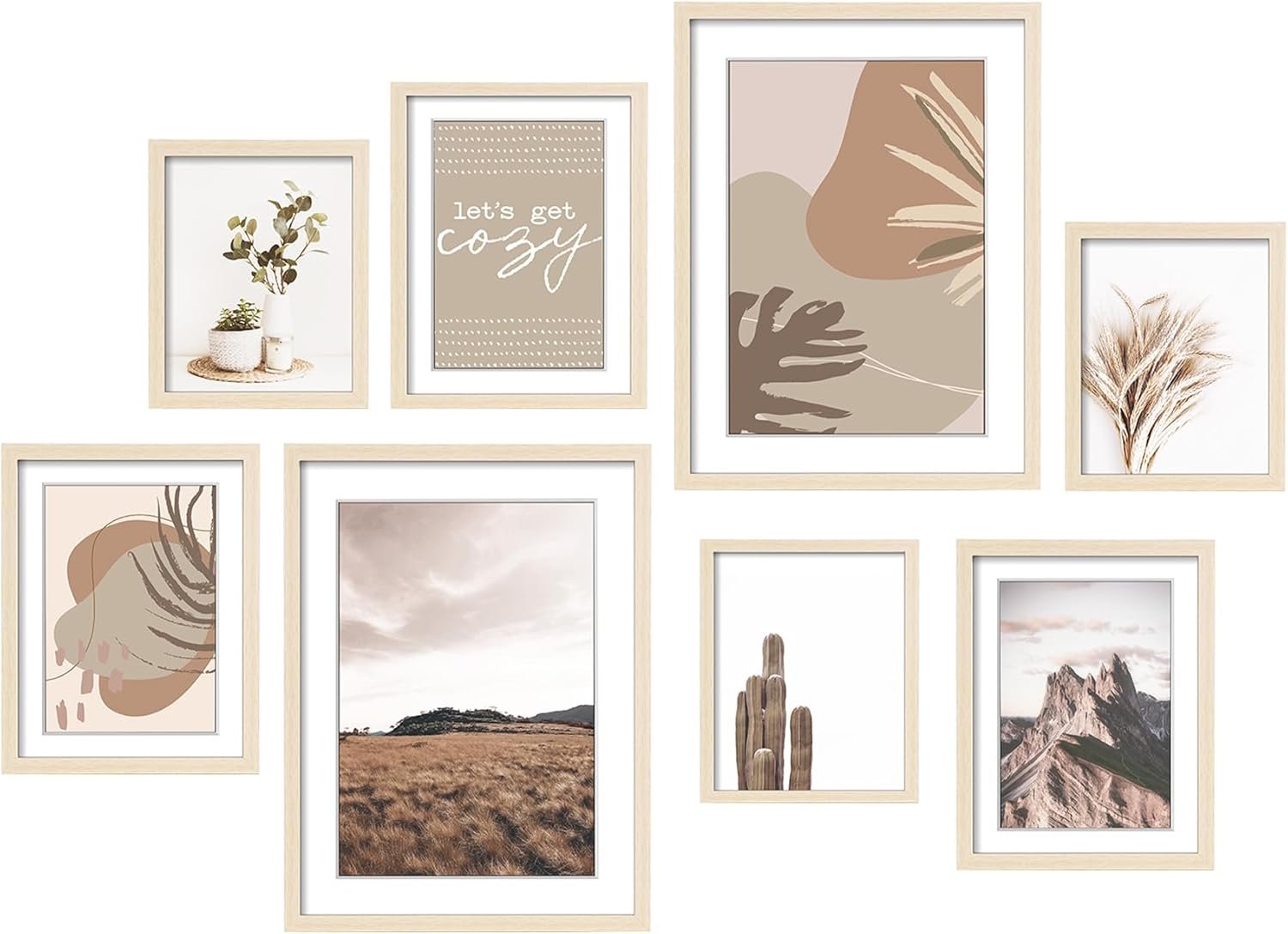 Gallery Wall Frame Set, 8 Pack Neutral Wall Decor, Beige, Large
