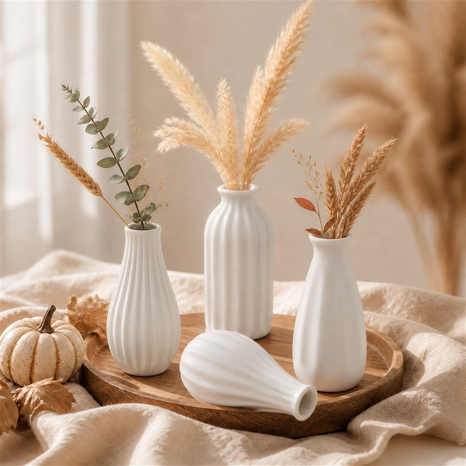 NUPTIO White Ceramic Bud Vase: Small Assorted Vases 4 Pcs, Unglazed