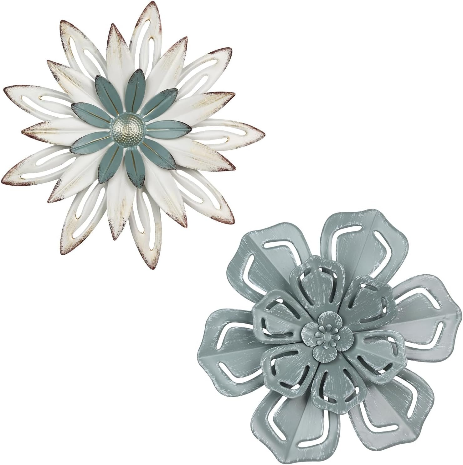 Metal Flower Wall Decor, 2 PCS 11″ Metal Farmhouse Wall Decor, Floral Metal Wall Art for Indoor Outdoor, Boho Wall Decor for Bathroom, Living Room, Kitchen, Bedroom, Porch, Garden, Yard