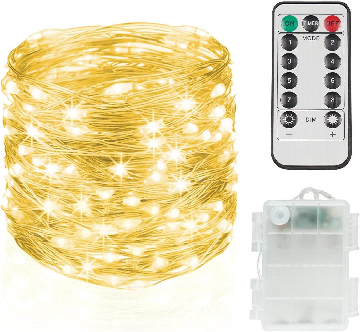 Fairy Lights Battery Operated with Remote, 33ft 100 LED Dimmable Twinkle Lights with Timer, Waterproof Copper Wire String Lights for Bedroom, Christmas, Tree, Indoor Outdoor Decor (Warm White)