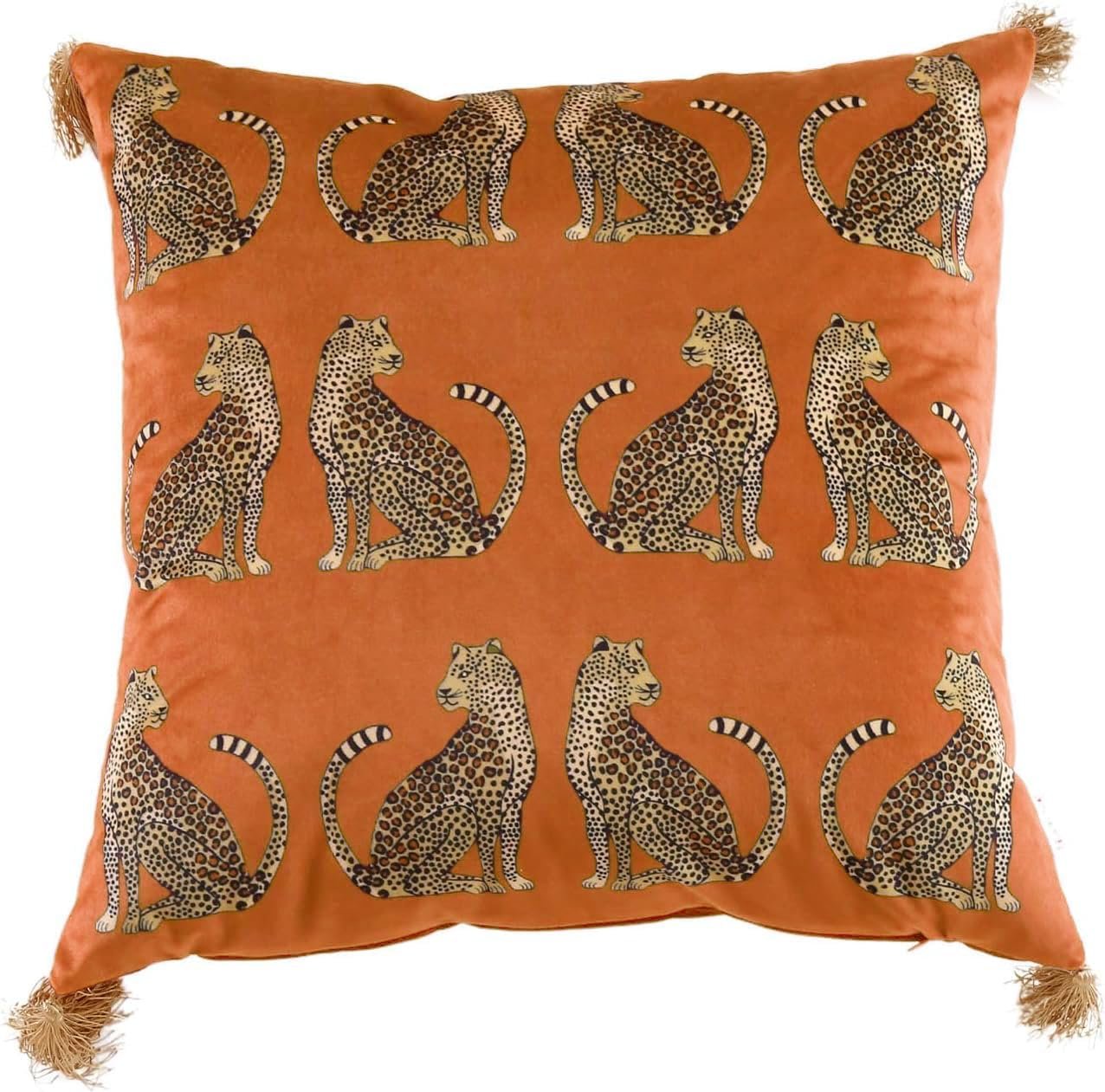 Fall Velvet Decorative Leopard Throw Pillow Covers with Tassels